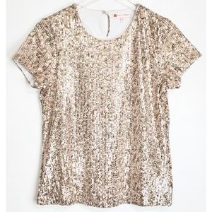 NWT Jude Connally womens size S lex mini leopard sequins top blouse short sleeve